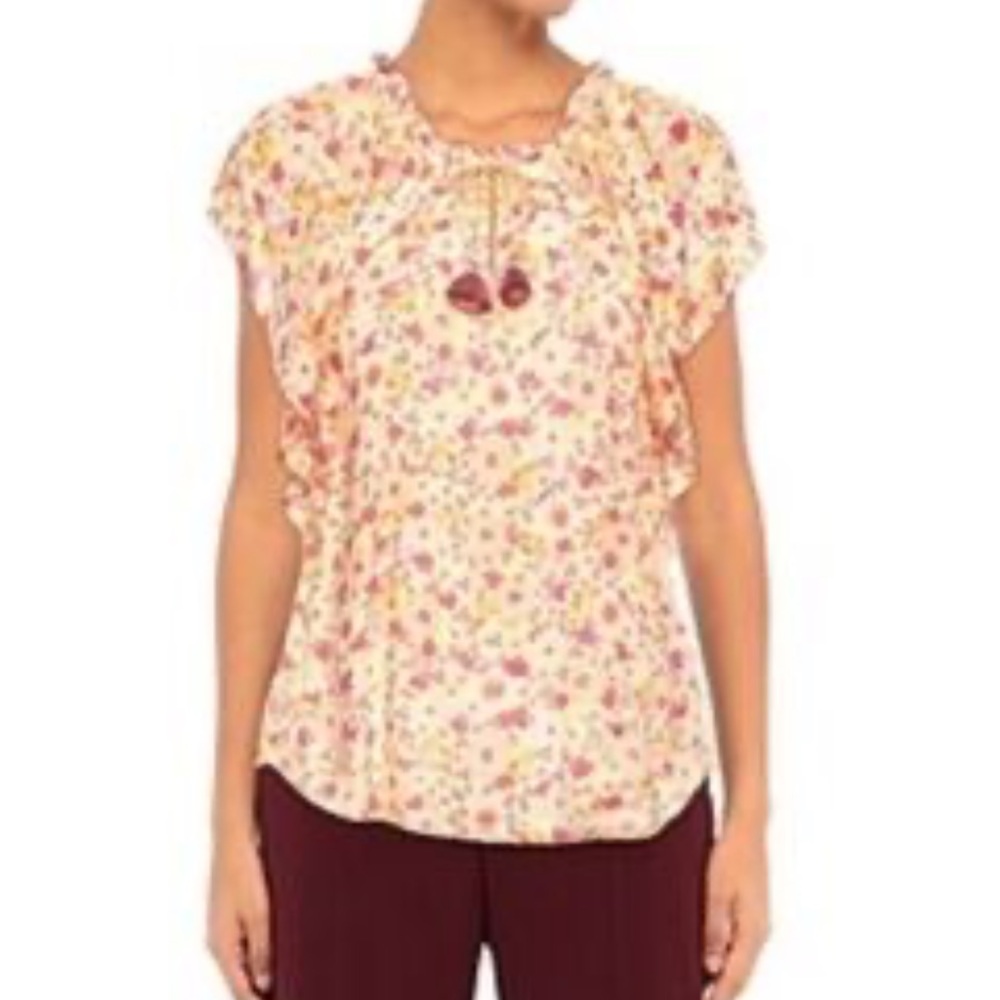 Poupette St. Barth yellow pink strawberry fruit print blouse small